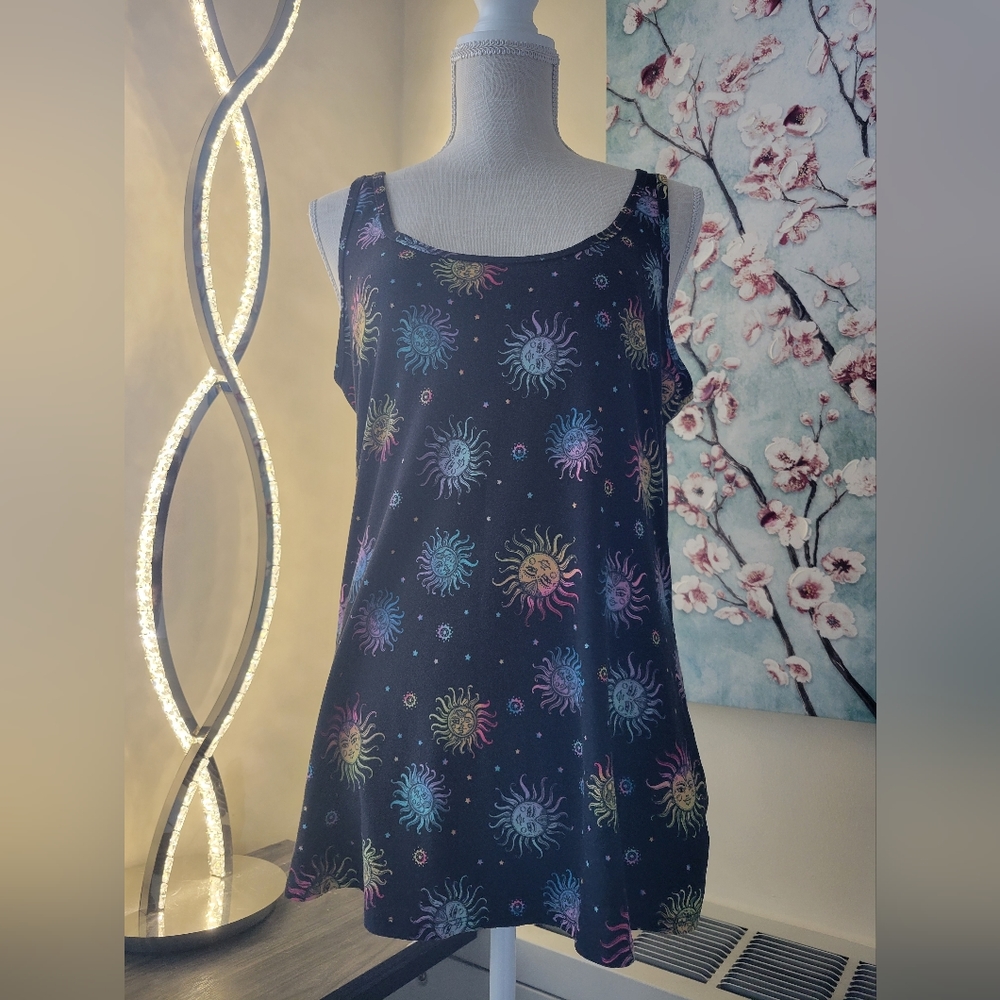 Black Tank with Sun and Stars